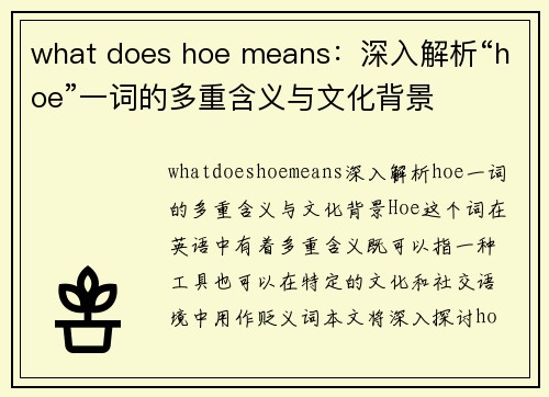 what does hoe means：深入解析“hoe”一词的多重含义与文化背景